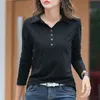 こんにちはファッション秋コットンボタンTシャツ韓国のハラジュク女性ラペルオフィス長袖トップスZAウーマンプラスサイズティーフェム220714