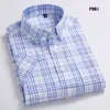 Macrosea sommar kortärmad plädskjortor mode män affärer formella casual shirts 100% bomull smal passform skjortor plus storlek s-8xl 220401