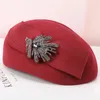 Berets Dame Strass Verziert Fedoras Hut frauen Mode Wolle Mädchen Herbst Winter Kurze Krempe Kappe Woolen Kleine B-8936Berets