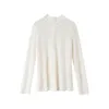 Women's Blouses & Shirts Women Beige Lace Hollow Out Stand Collar Long Sleeve Top Back With Button ClosuredWomen's