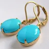 Boucles d'oreilles ovales incrustées de Turquoise, lustre tendance, Vintage, couleur or, métal, goutte de personnalité pour femmes, bijoux