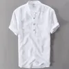 Helisopus hommes décontracté coton lin chemises automne marque à manches courtes chemise col Mandarin couleur unie rétro chemise t-shirts 220527