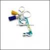 Key Rings Jewelry Acrylic Keychain Tool Leather Tassel Pendant Bag Charm Keyring Non-Contact Edc Door Opener Elevator Button Car Chain Ring