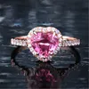 anneaux de cristaux roses de luxe bague d'amour de coeur de tourmaline naturelle bague de génération en direct plaquée or rose
