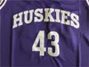男性Moive Huskies College Basketball 43 Kenny Tylerジャージ6番目のMan Marlon Wayans Universityチームアウェイパープルカラー