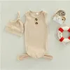 Zomer Baby Slaapzakken Cap Sets Pasgeboren Zuigeling Mouwloze Geribbelde Geknoopte Swaddle Wrap Town met Hat 2 stks Outfits Set M4083