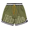 Homens Mulheres Casual Mesh Couro Faixa Bordada Respirável 2023ss Rhude Elástico Cintura Cordão Shorts tz