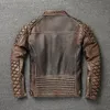 Vintage cuir épais 100% véritable peau de vache Biker veste coupe ajustée hommes moto manteau automne asiatique taille S5XL M419 220810