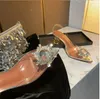 Sandały dla kobiet Najwyższej jakości Niezłomna moda Wygodna przezroczystą damę spiczastą palec palec cienki obcasy żeńska klamra przeciwsłoneczna Rhinestone wszechstronne sandały swobodne G73016