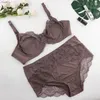 Parifairy Sexig Floral Lace Ultra Thin Bh och trosor Set Large Size Underwear Set Lingerie Women Brassieres D Cup 38-48 XL-6XL 220513