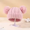 Chapéus de malha de garotas Kid Crochet Double Fur Ball Cap crianças tricotar Acessórios infantis ao ar livre