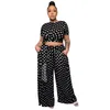 Mulheres plus size tracksuits Perl Vintage Wave Dot Crop Top Pants Soled Summer Roupet Women Matching Set Moda Fashion Two Piece Tracksuit 3x