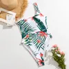 Women's Swimwear One Shoulder Swimsuit Women 2022 Plant Print Strings Belt Monokini Designer Sexy Bathing Suitswomen's
