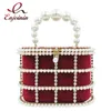 Sacos de noite Luxo Pérola Diamante Diamante Casamento Bolsas e Bolsas Para As Mulheres Cesto De Metal Bucket Saco De Cadeia De Ombro Bag Gaiola Bag 220402