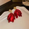 Mode Falten Blume Lange Tropfen Ohrring 2022 Designs Boho Handgemachte Blütenblatt Metall Quadrat Kreis Baumeln Ohrringe Für Frauen Geschenk