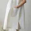 Kadın Yelekler Kadınlar Sonbahar Bahar Kolsuz Blazer Yelek Keten Uzun Ceket M-2XL Tek Göğüslü Gevşek Basit Yelek Ceket Beyaz 2022 FEMA