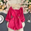 Fashion Wear Autumn Retro Single Breasted Slim Women's Jumpsuits Rompers Short Jeans Playsuits Women New Long Sleeve Sexy Playsuits 2022
