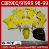 Corpo de OEM para Honda CBR900RR CBR919RR 989RR 900RR 98 99 Bodywork 127no.160 CBR919 CBR900 RR CBR Todos Amarelo 900 919 RR CC 1998 1999 900cc 919cc 1998-1999 Kit de carenagem