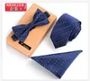 MENS -slipsuppsättningar slips och fickfyrkantig båge set 3st bowtie rand svart nacke slipsar handduk man