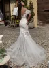 Biała syrena sukienki ślubne aplikacje bez rękawów bez ramię