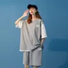 Sommer Falsche Zwei Passende Sets für Frauen Kurzarm Casual Kleidung Anzug Mode Weibliche Solide Gerade Tops Sportswear Outfits