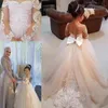 Kız Elbiseleri Fildişi Dantel Çocuklar Çiçek Kız Elbise Düğün Uzun Kollu Tül Prenses Parti Pageant Kızlar Kutsal İlk Cemaat Gowngirl