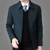 ブランドビジネスメンズジャケットカジュートコートターンダウンカラージッパーシンプル中年の年配の男性パパ服オフィスアウターメン220715