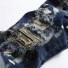 Nouveau Patch en lambeaux jean en Denim mince pour homme bleu brodé pantalon extensible serré pour homme plafones hombre
