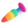 Rainbow Silicone Anal Plug 3 Size Multicolor Butt Wearable Dildo för med Strong Sug Cup Sexiga leksaker Par Gay