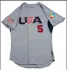 Xflsp GlaC202 2009 5 Davey Johnson Game Team USA World Baseball Classic Custom Grey Road Jersey Expédition rapide Tous cousus