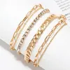 Antelss Fasion Punk Canle Braclets Gold Color for Women Rhinestone Summer Beach on the Leg Association Cheville Foot Jewellery2485110358