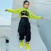 Stage Wear Jazz Costume Hip Hop Girls Clothing Green Tops Net Sleeve Black Pants For Kids Performance Modern Dancing Clothes