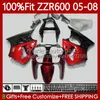 Injection Mold Bodys For KAWASAKI NINJA 600CC ZZR600 05 06 07 08 Bodywork 134No.32 100% Fit ZZR-600 600 CC 05-08 ZZR 600 2005 2006 2007 2008 OEM Fairings Kit Metal red