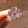 Carino femminile rosa cristallo pietra anello fascino argento colore sottile matrimonio s per le donne delicato sposa fiore zircone fidanzamento 220719