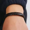 Rétro noir marron tressé en cuir PU 21 cm bracelets porte-bonheur alliage mode bracelet pour hommes fête Club bijoux