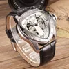 Armbandsur Hip Hop Mechanical Watch for Men unika triangulärt skelett Dial Design Black Leather Strap Trend Gifts Clock 2022 M141Wristwat