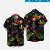 Men's Casual Shirts Mask Floral Printed Summer Men's Blouse Short Sleeve Shirt Hawaii Holiday Party Wear Vintage Clothing StreetwearMen'