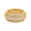 Jóias simples de moda 5rows 18K Gold cheio de pavimentação Mirco CZ Diamond Gemtones feminino Party Wedding Finger Ring Ring Hip Hop