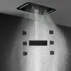 Matte Black LED Shower Set Massage Rainfall Waterfall Showerheads Bathroom 5functions Thermostatic Mixer Faucets With Side Spray