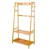 Clothing & Wardrobe Storage Bamboo Garment Coat Clothes Hanging Heavy Duty Rack With Top Shelf And 2-tier Shoe Organizer ShelvesClothing