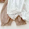 Nouveau-né bébé fille combinaison été nouveau simple solide manches courtes barboteuses combishorts pour nourrissons coton lâche enfants filles vêtements G220521