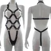 Nxy Sm Bondage Leather Harnas Underwear Set Goth Reggicalze Donna Bh Sexy Body Taille to Been Kooi Bdsm Restraint 1216