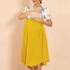 Nueva llegada maternidad collar redondear bloque de color bloque de color amarillo hestino de enfermería de manga corta j220531