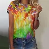 Camiseta para mujer Blusa para mujer Casual Verano Tops Floral Manga corta Cuello redondo Camiseta Camiseta Animal Impreso Suelto Lado Dividido Ropa Shor