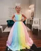 Rainbow Chiffon Little Girl Pageant Dresses 2022 Straps-Neck Girls Prom Gowns Zipper V Back Sleeveless A-Line Long Kids Formal Party Birthday Princess Wear BC12613