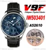 V9F 503312 Ewiger Kalender A52610 Automatik-Herrenuhr, Stahl, blaues Zifferblatt, silberne Markierungen, Mondphase, Gangreserve, schwarzes Lederarmband, Super Edition Puretime E5