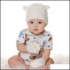 4 Colors Ins Baby Kids Boys Girls Beanies Caps With Gloves 3Pieces Set Fleece Blank Knitted Winter Children Rabbit Hats For Drop Delivery 20