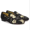 Golden Flower Printing Handmade Mens Velvet Shoes For Party And Wedding Men's Loafers Men Dress Shoes Plus Size