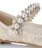 White Lace Baily Pearls Embellished Strappy Sandals Shoes For Women's Wedding Dress Lady Elgant Pointed Toe High Heels EU35-43.BOX