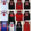 Stitched College Jersey Broderie 33 # Scottie Pippen Shirt Maillots de basket-ball pour hommes Rouge Blanc Noir Stripe 91 # Dennis Rodman Jersey S-XXL